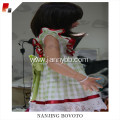 Girls embroidery white check red ribbon dress